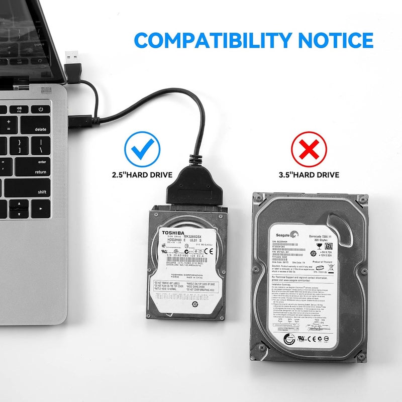 FANBLACK 2-in-1 SATA to USB Cable 0.75ft, USB-C/USB-A 3.0 to SATA III Hard Driver Adapter Compatible for 2.5 inch HDD and SSD External Converter(23cm) - Image 4